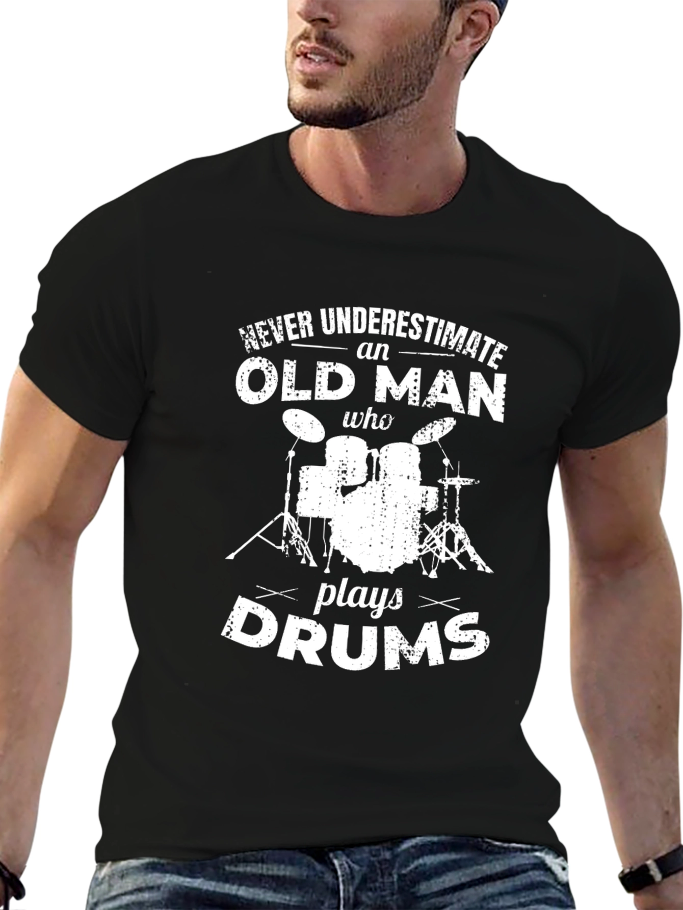 Old Man Drums Graphic T-Shirt - Black