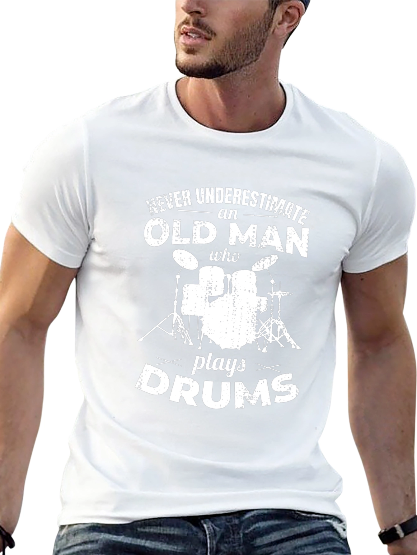 Old Man Drums Graphic T-Shirt - Black