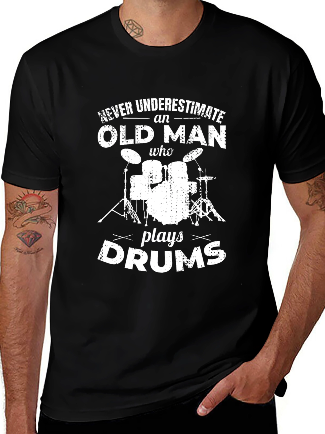 Old Man Drums Graphic T-Shirt - Black