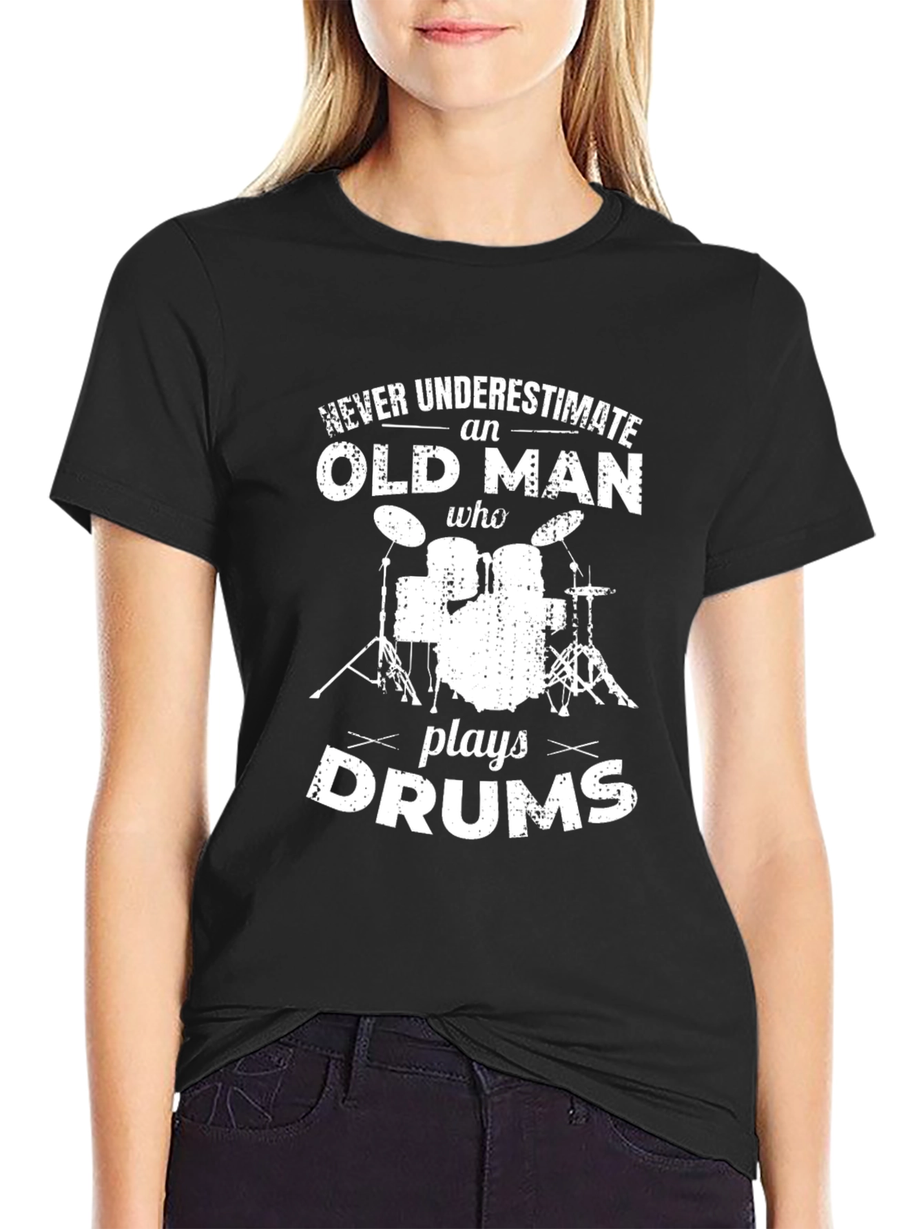 Old Man Drums Graphic T-Shirt - Black
