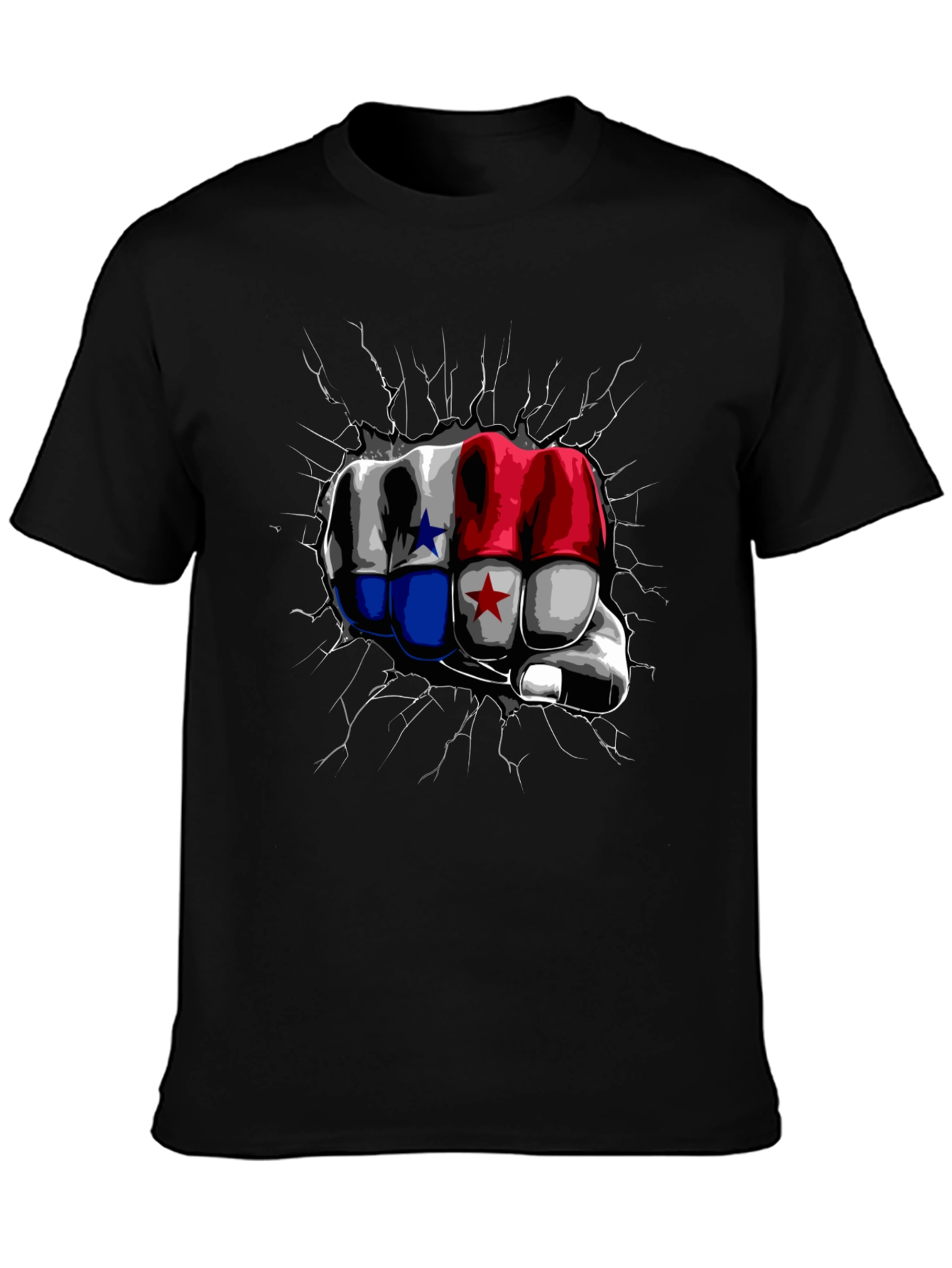 Panama Flag Fist Breaking Wall Mens Black T-Shirt