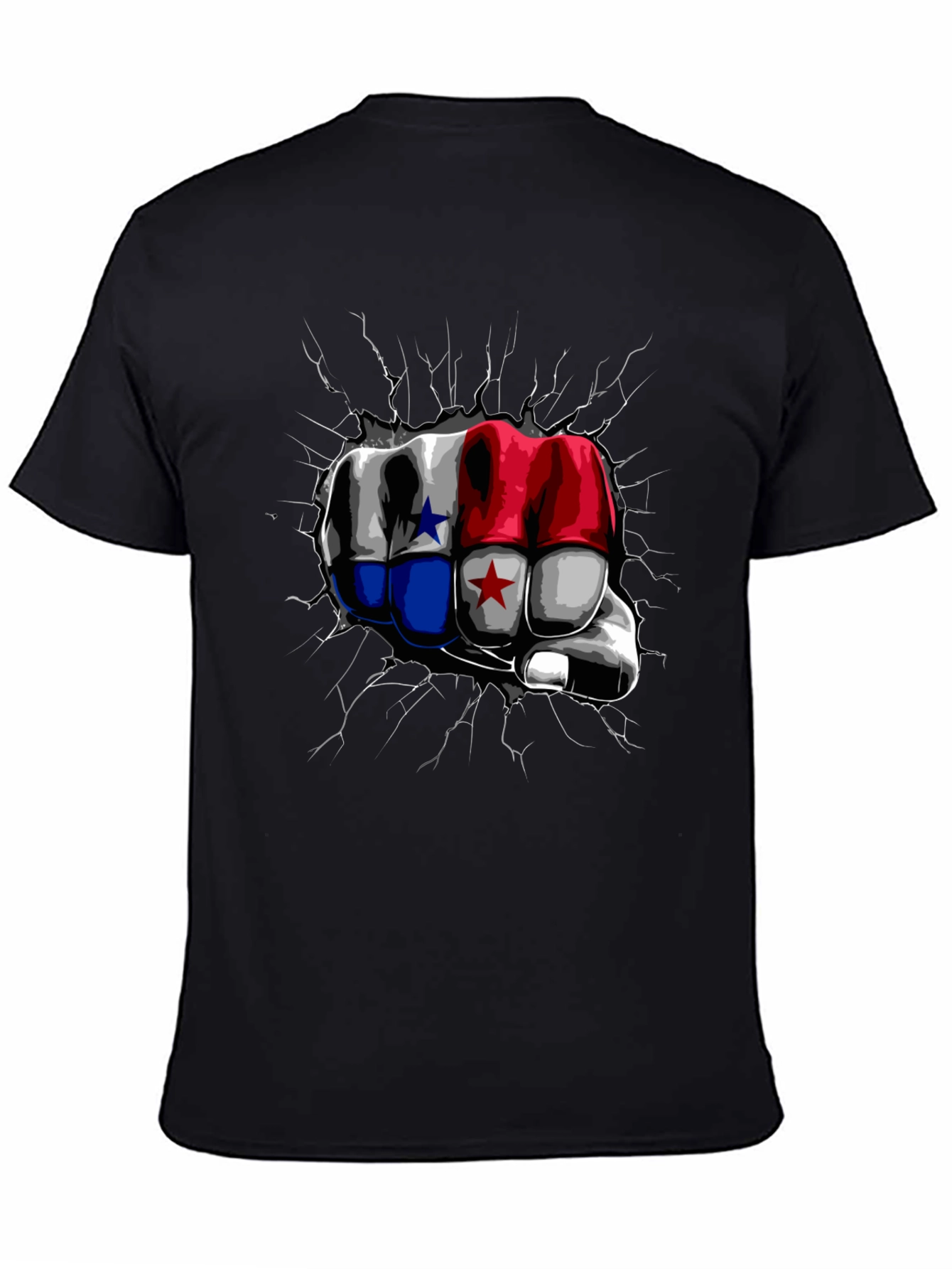 Panama Flag Fist Breaking Wall Mens Black T-Shirt