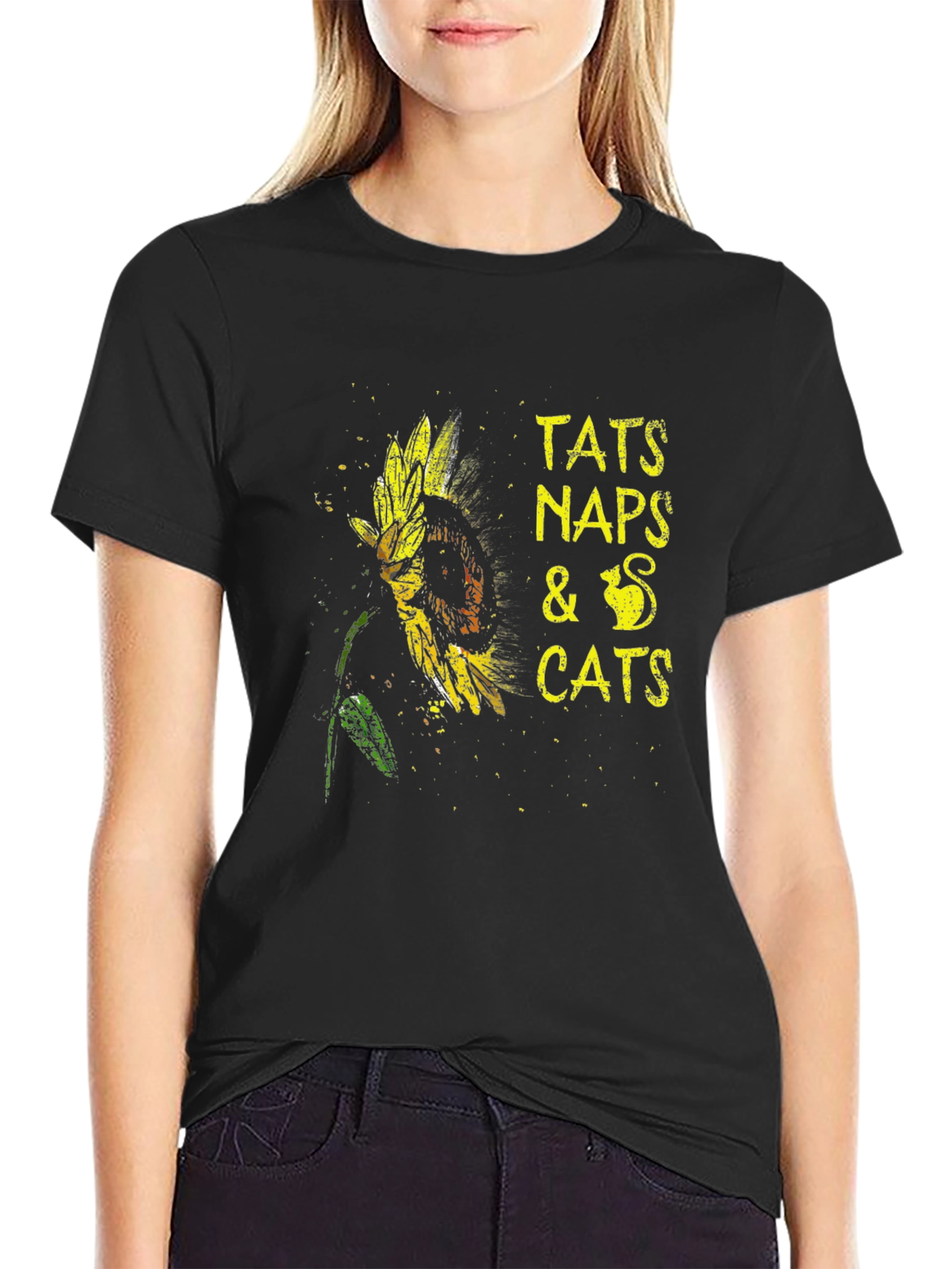 Tats Naps & Cats Sunflower Graphic T-Shirt