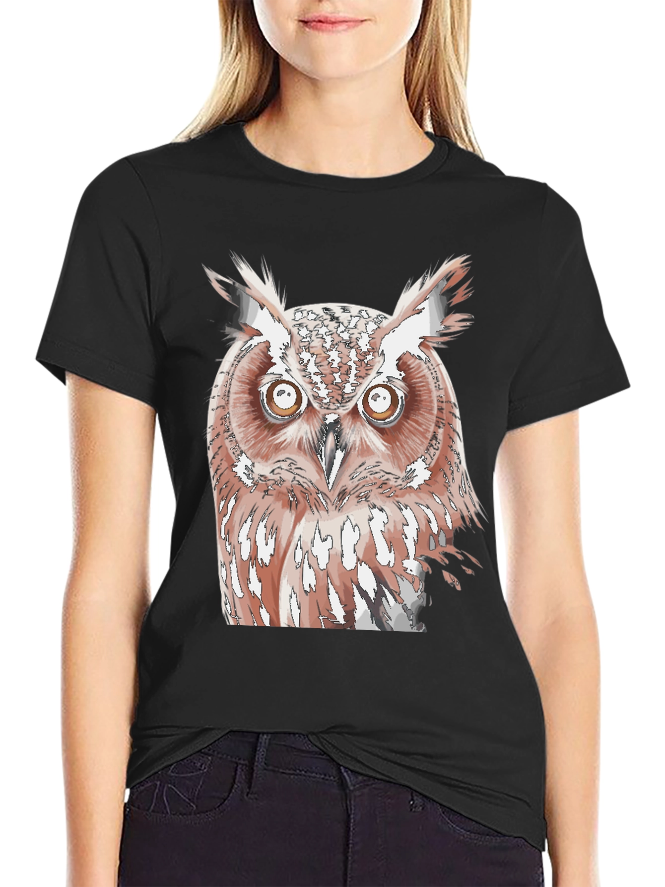 Owl Graphic Print Black T-Shirt