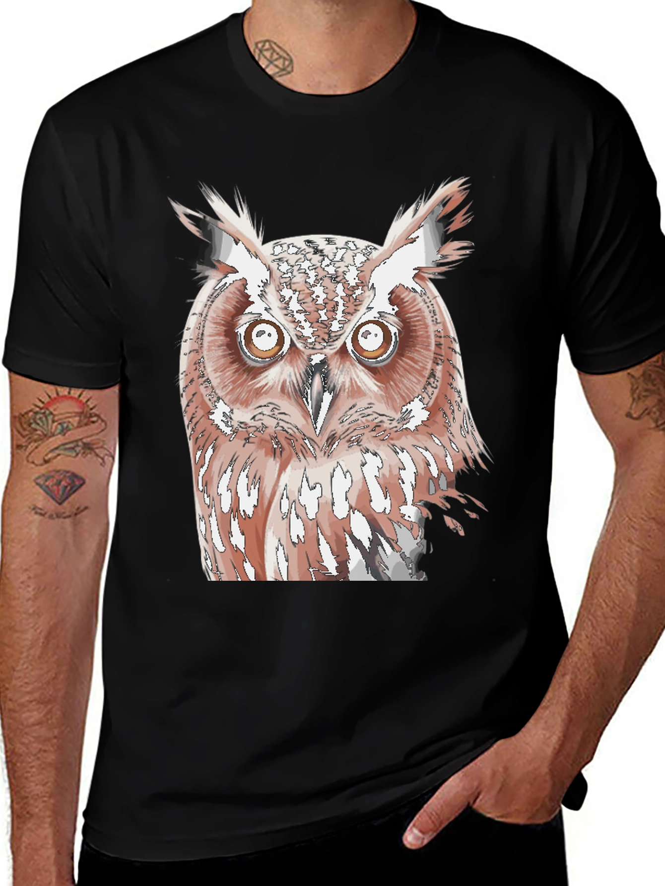 Owl Graphic Print Black T-Shirt