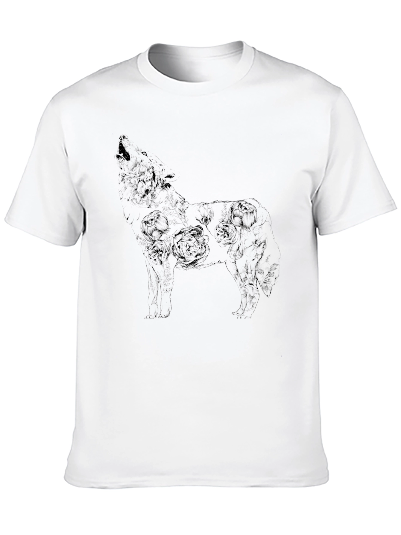 Floral Wolf Graphic Tee - Mens Black T-Shirt