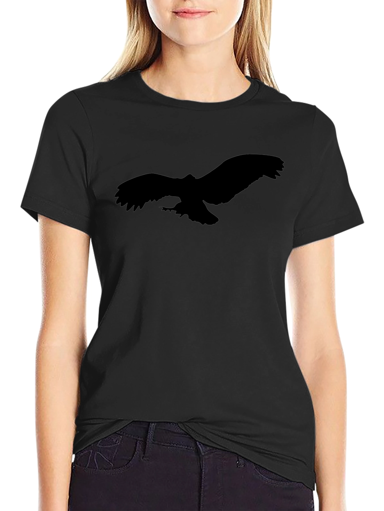 Black T-Shirt with Eagle Silhouette Graphic Tee
