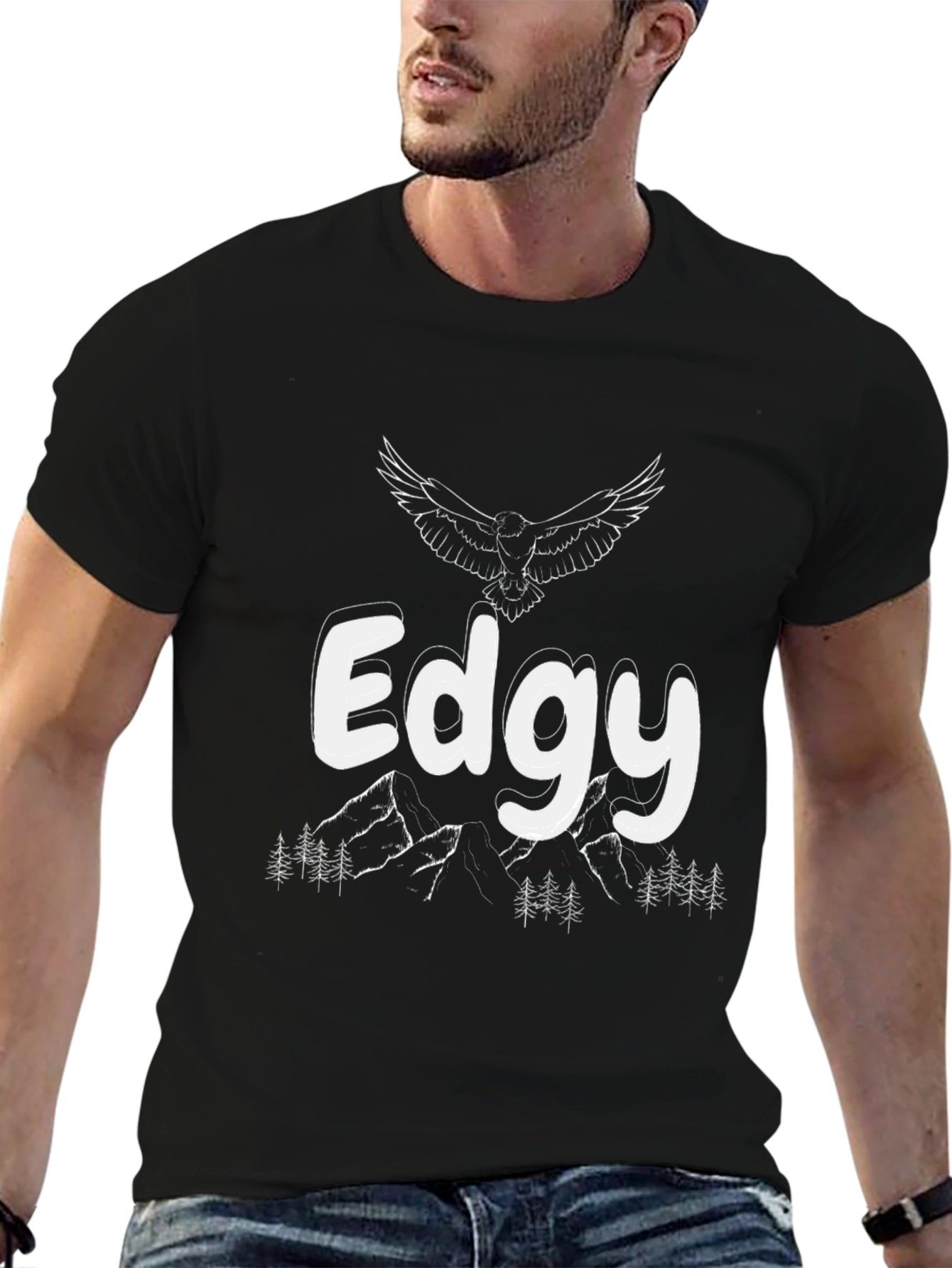 Edgy Graphic Tee - Mountain & Eagle Design