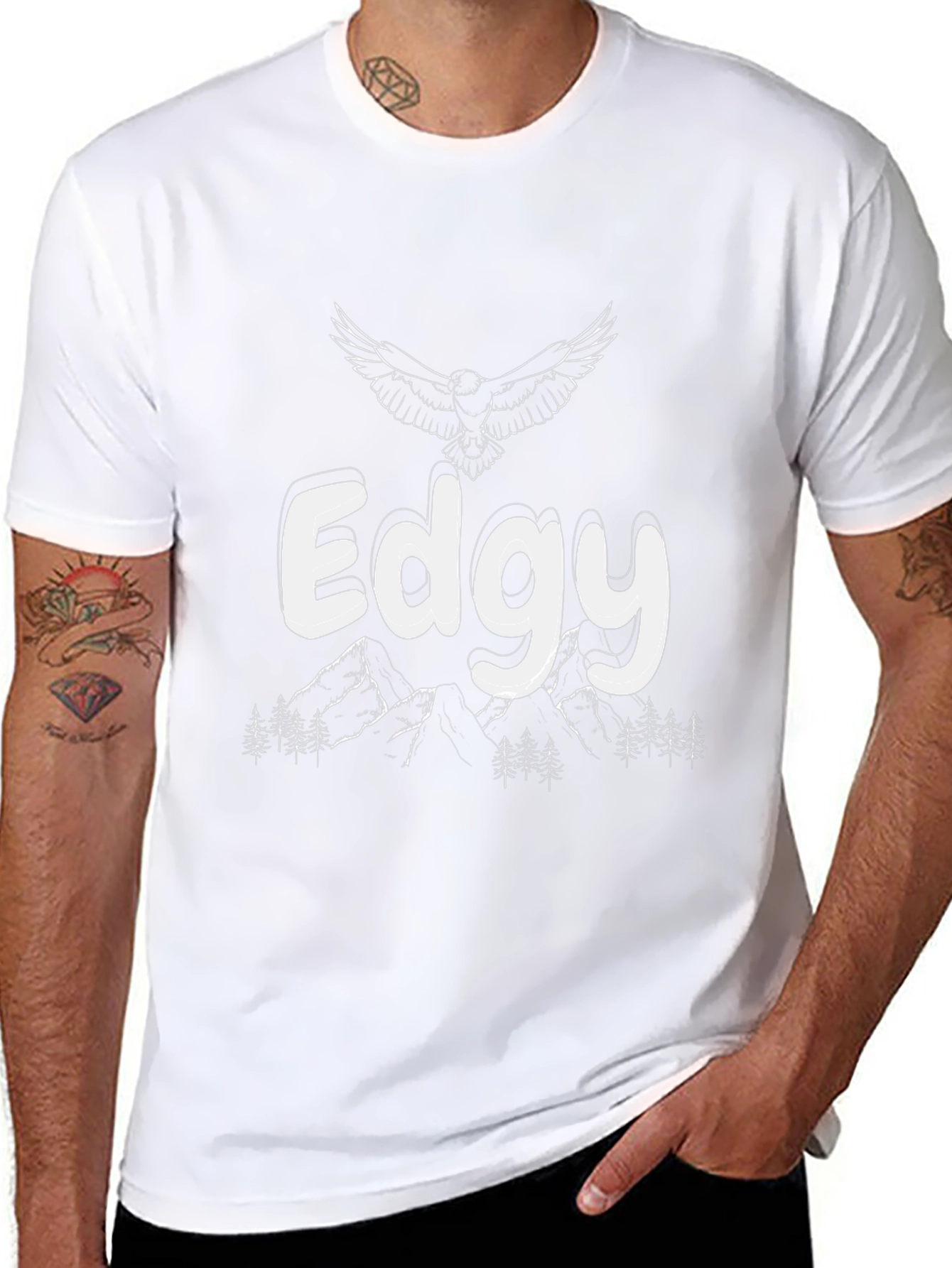 Edgy Graphic Tee - Mountain & Eagle Design