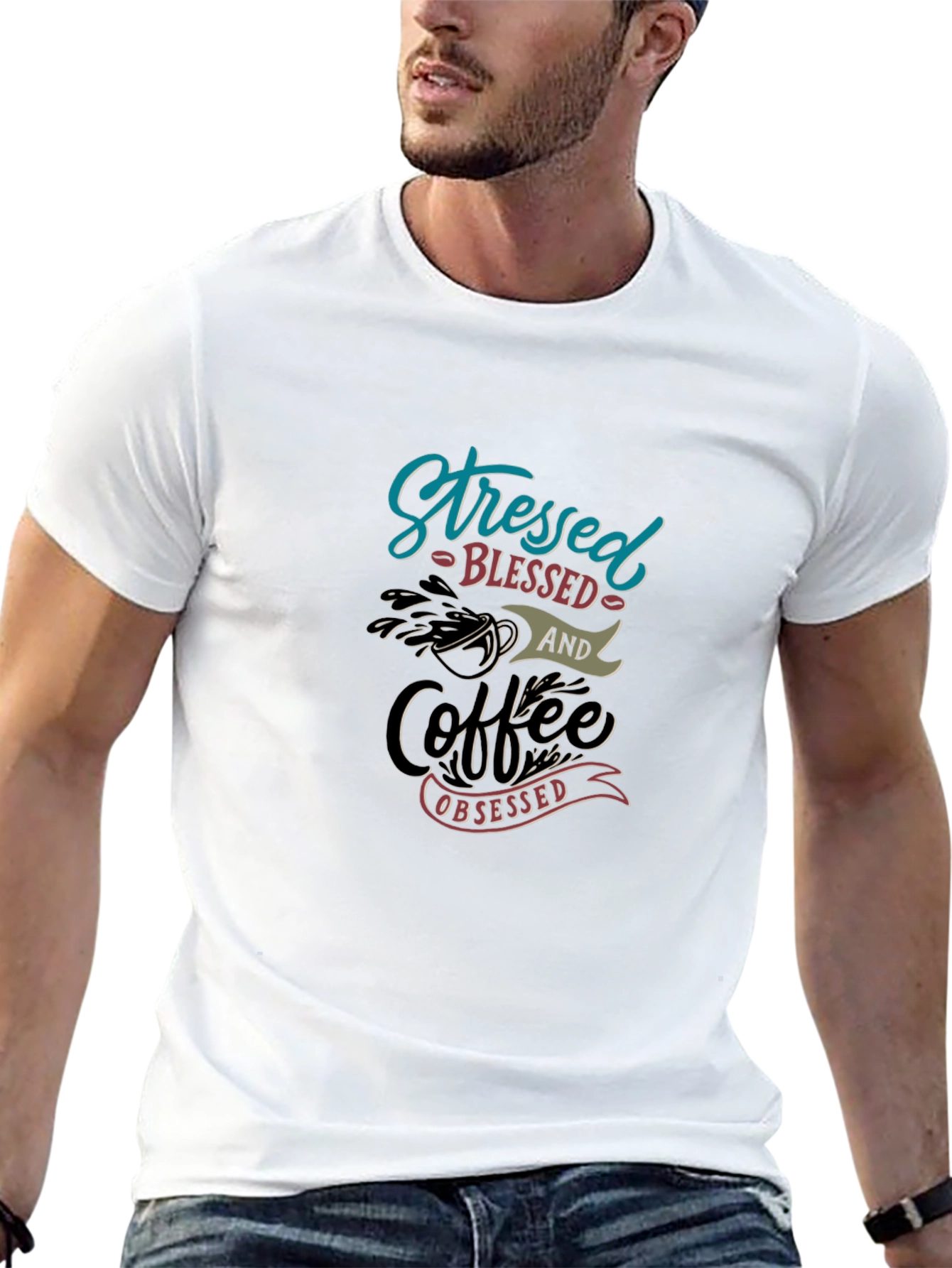 Stressed Blessed Coffee Obsessed Graphic T-Shirt