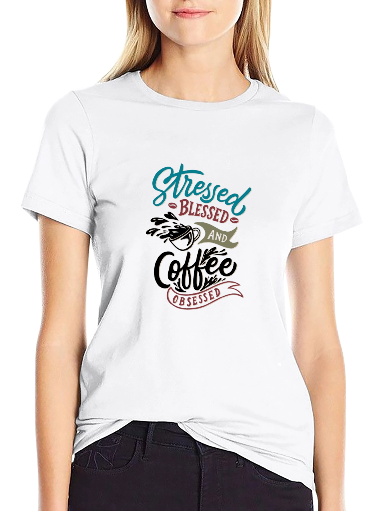 Stressed Blessed Coffee Obsessed Graphic T-Shirt