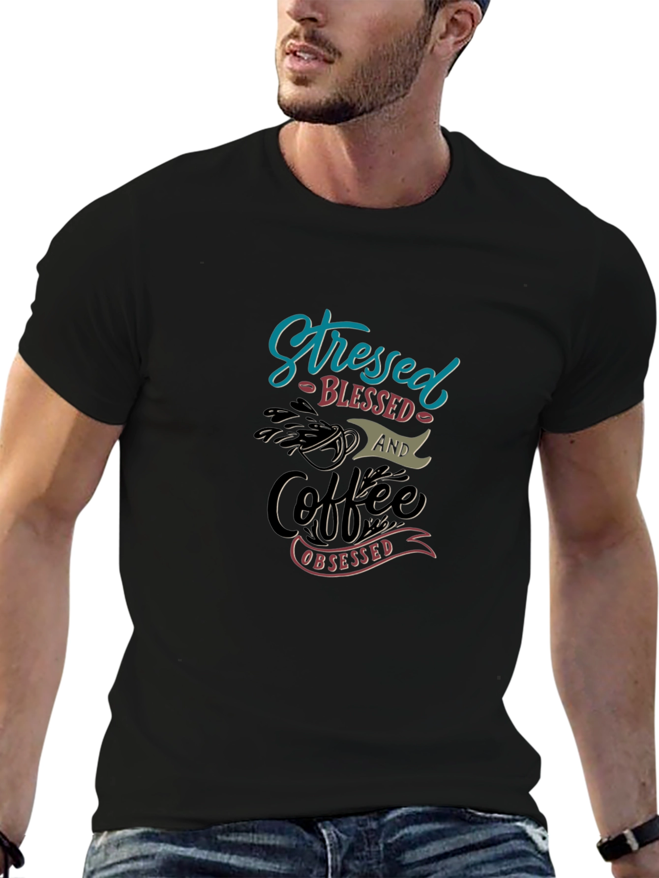 Stressed Blessed Coffee Obsessed Graphic T-Shirt