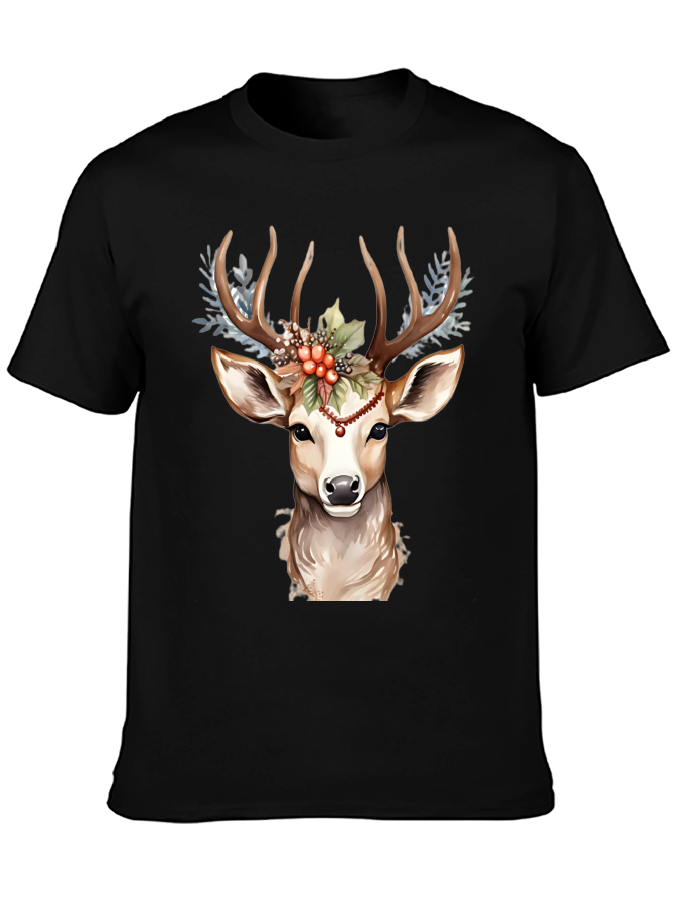 Holiday Deer Graphic Tee - Festive Antler Design