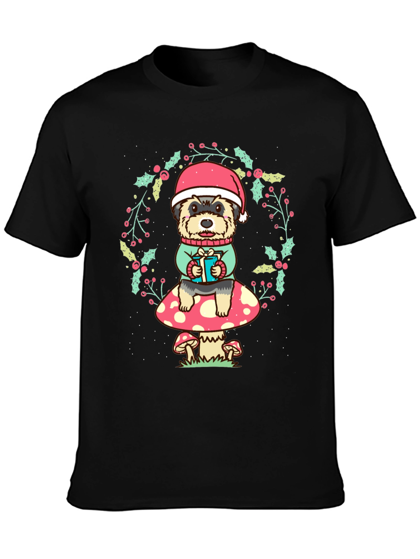 Dog in Santa Hat Christmas T-Shirt