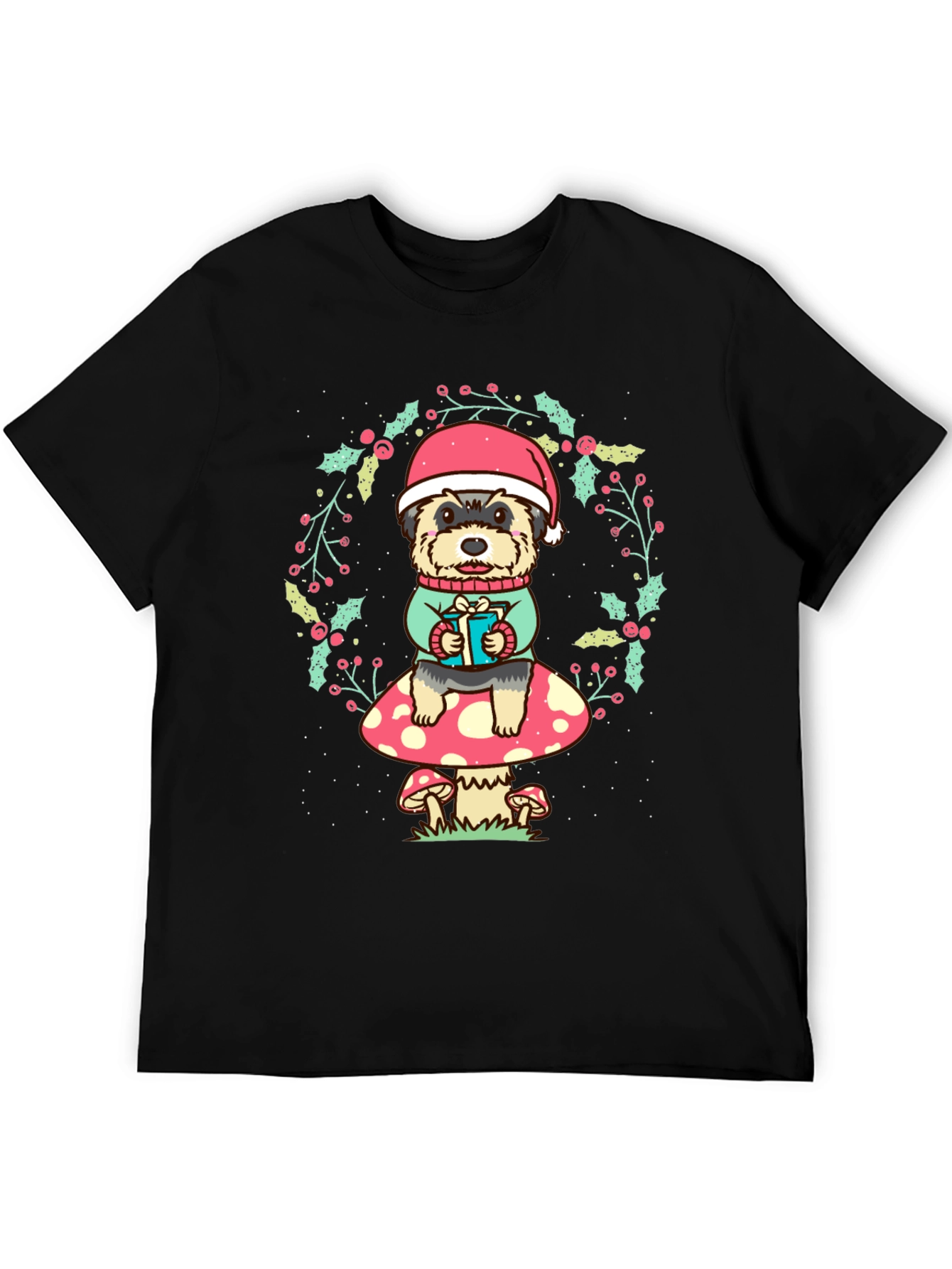 Dog in Santa Hat Christmas T-Shirt