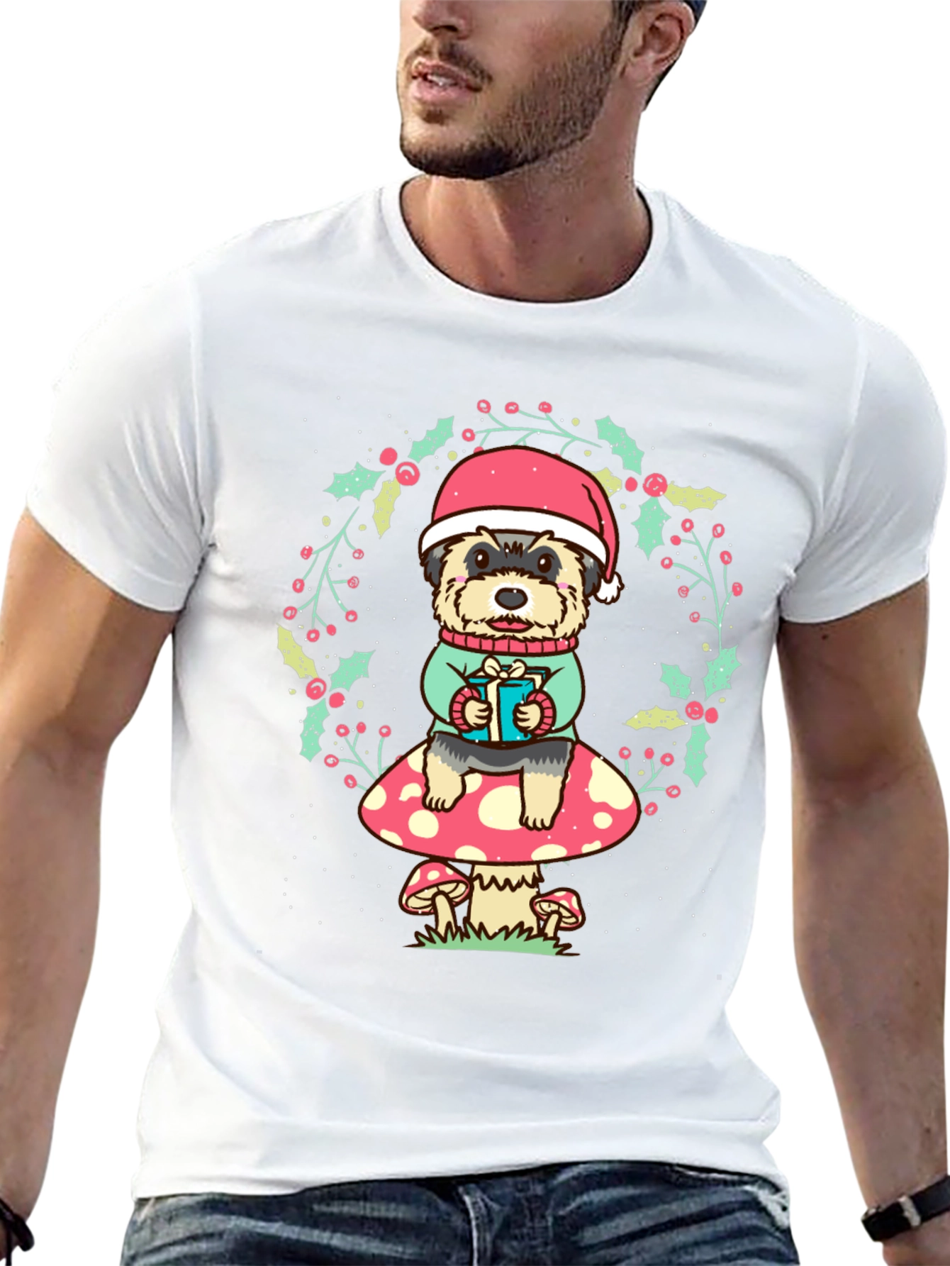 Dog in Santa Hat Christmas T-Shirt