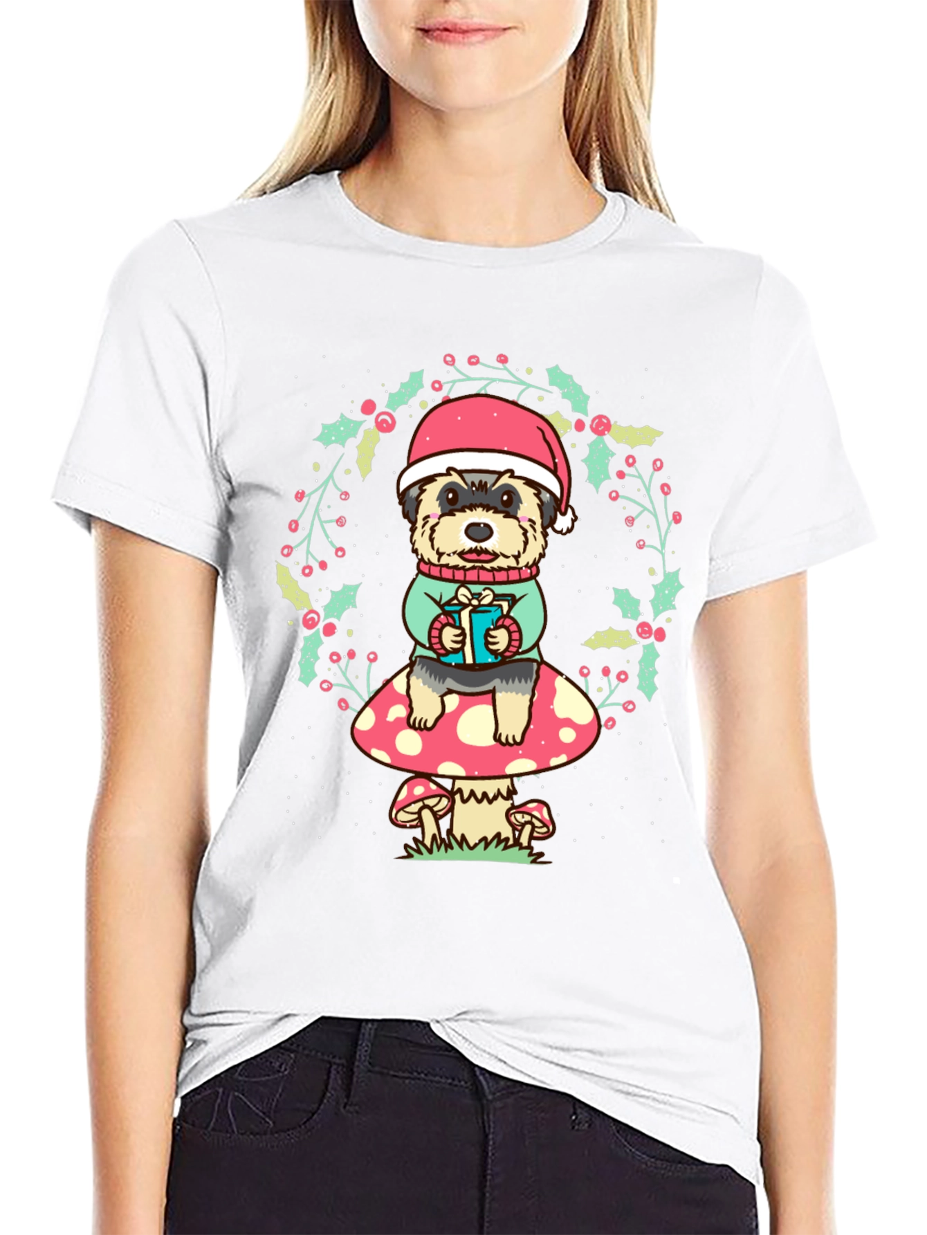 Dog in Santa Hat Christmas T-Shirt