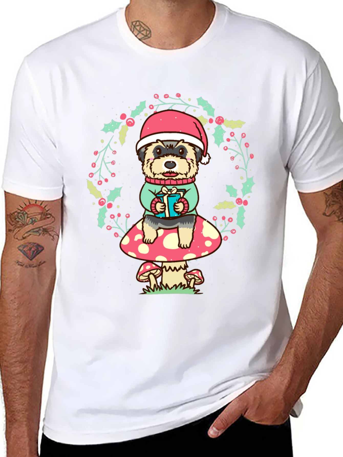 Dog in Santa Hat Christmas T-Shirt