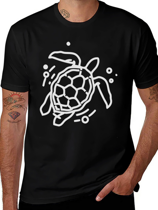 Turtle Graphic Tee - Black Cotton Casual Wear