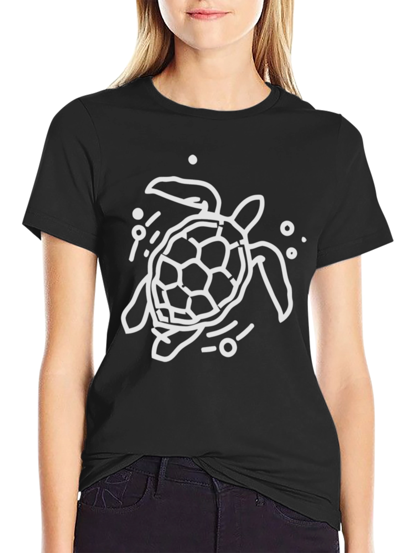 Turtle Graphic Tee - Black Cotton Casual Wear