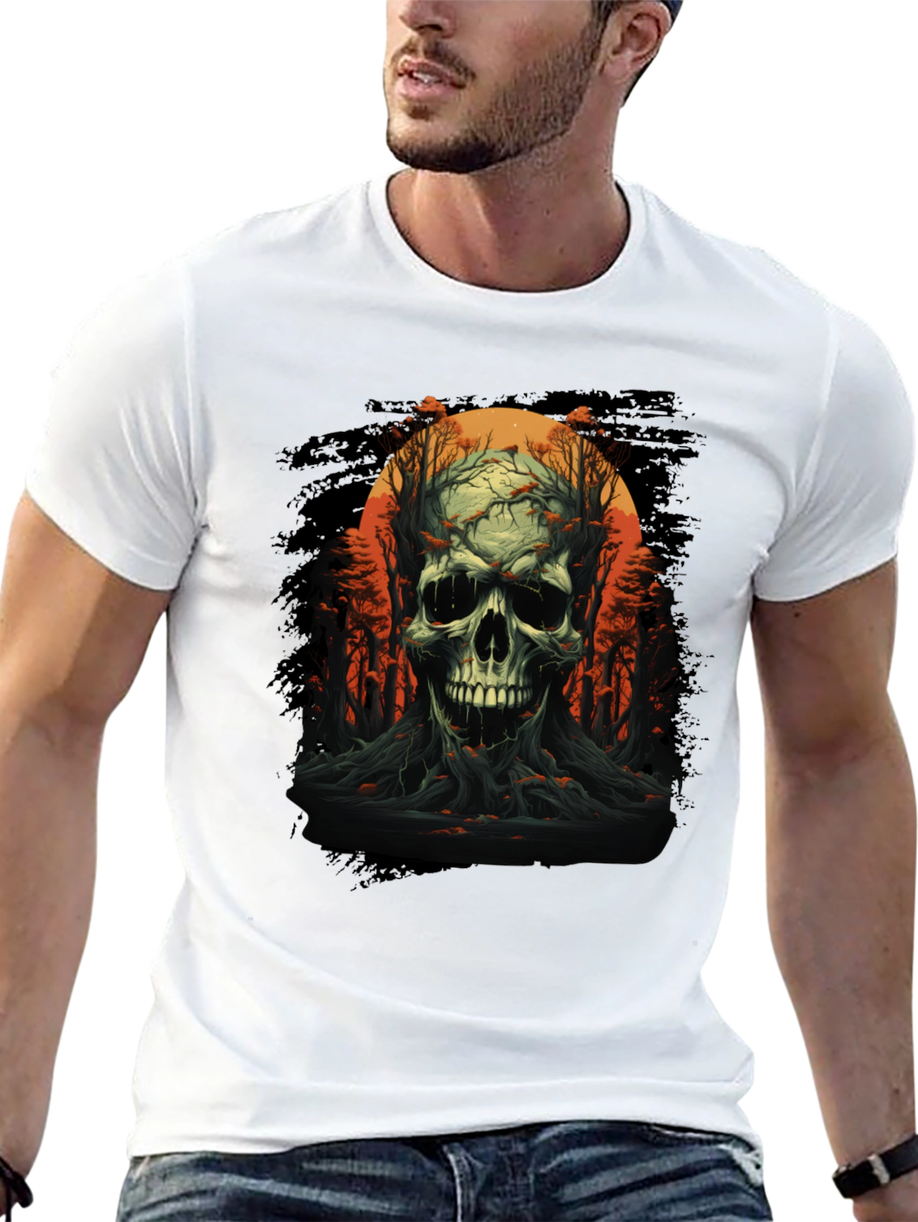 Skull and Forest Graphic Black T-Shirt