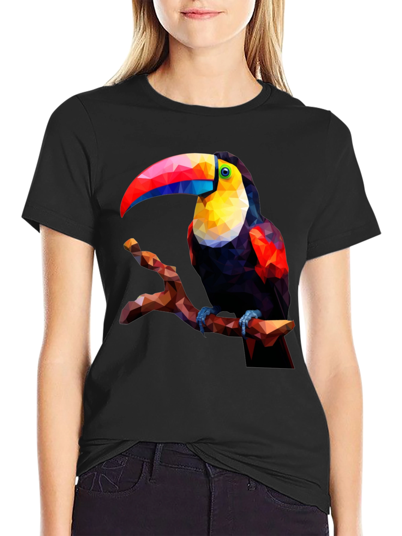 Geometric Toucan Graphic Tee - Black T-Shirt