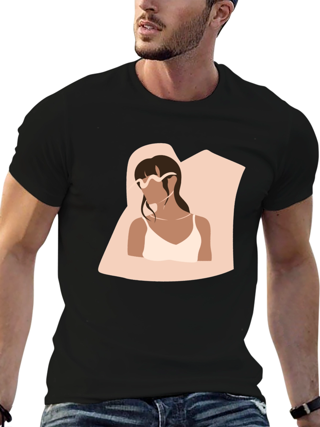 Minimalist Woman Portrait Black T-Shirt