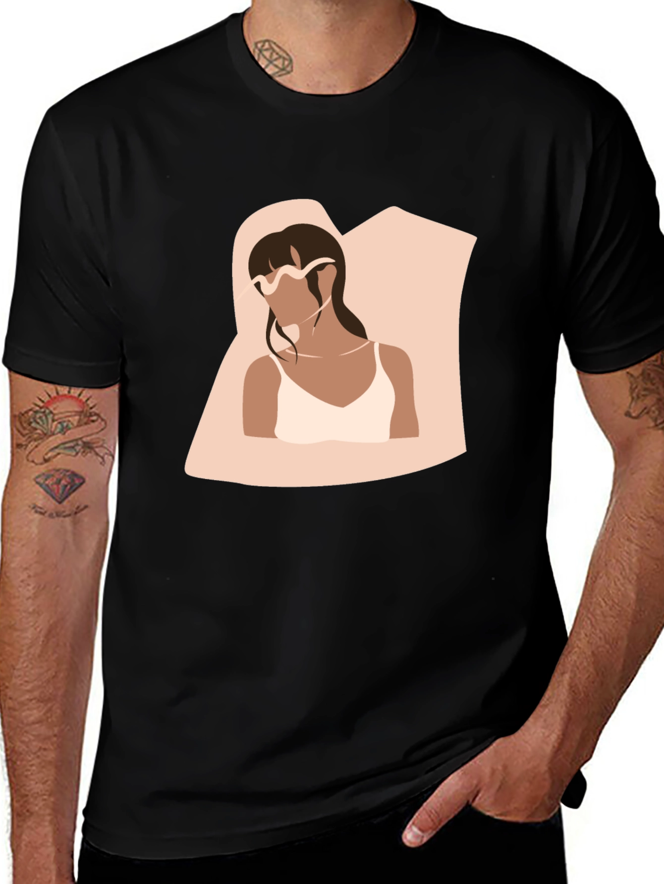 Minimalist Woman Portrait Black T-Shirt
