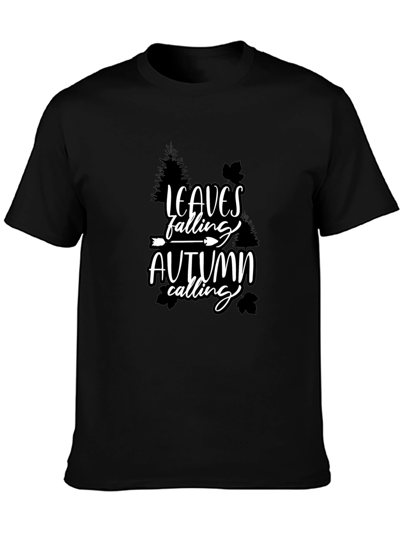 Leaves Falling Autumn Calling Graphic Tee - Black