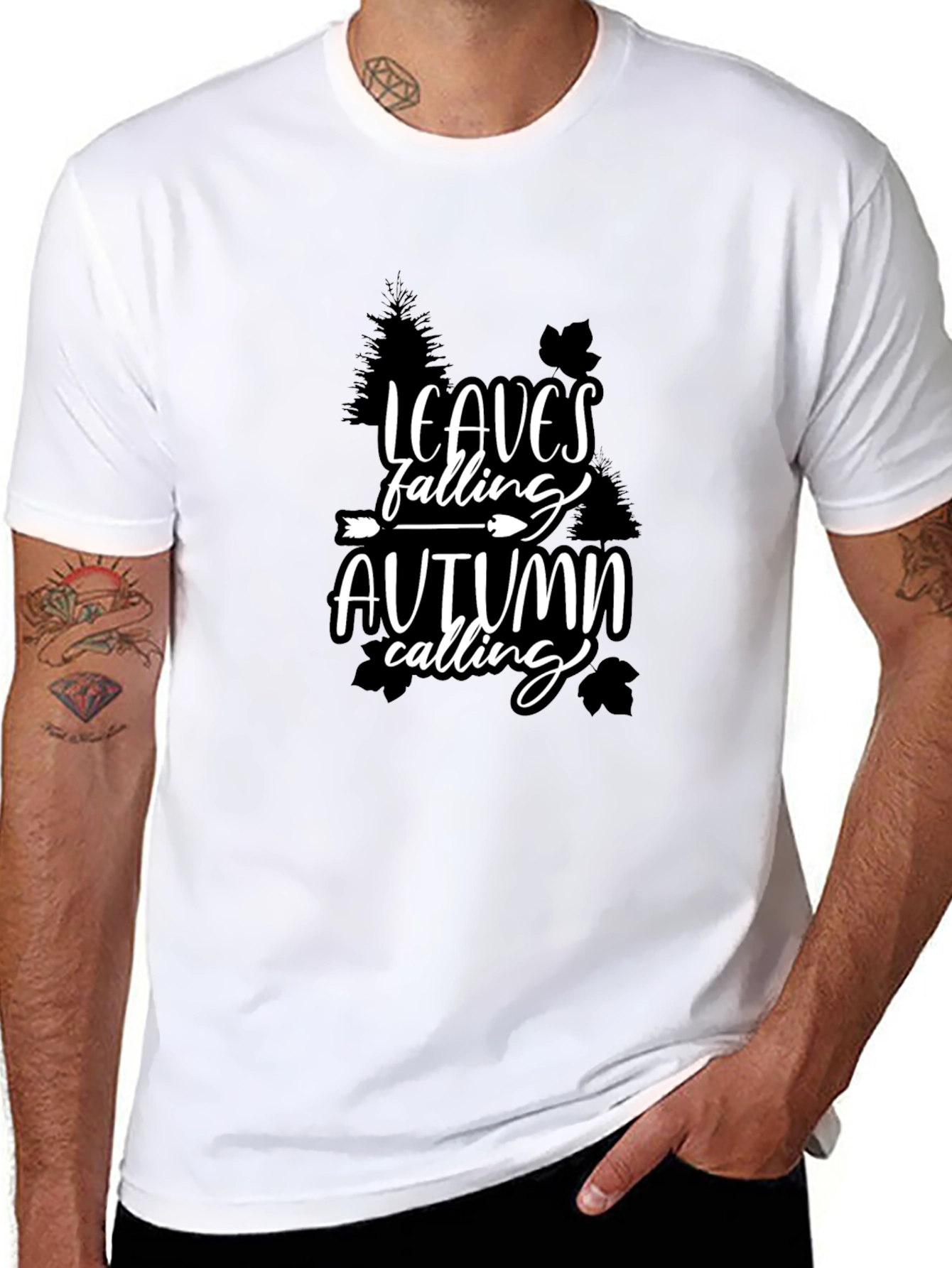 Leaves Falling Autumn Calling Graphic Tee - Black
