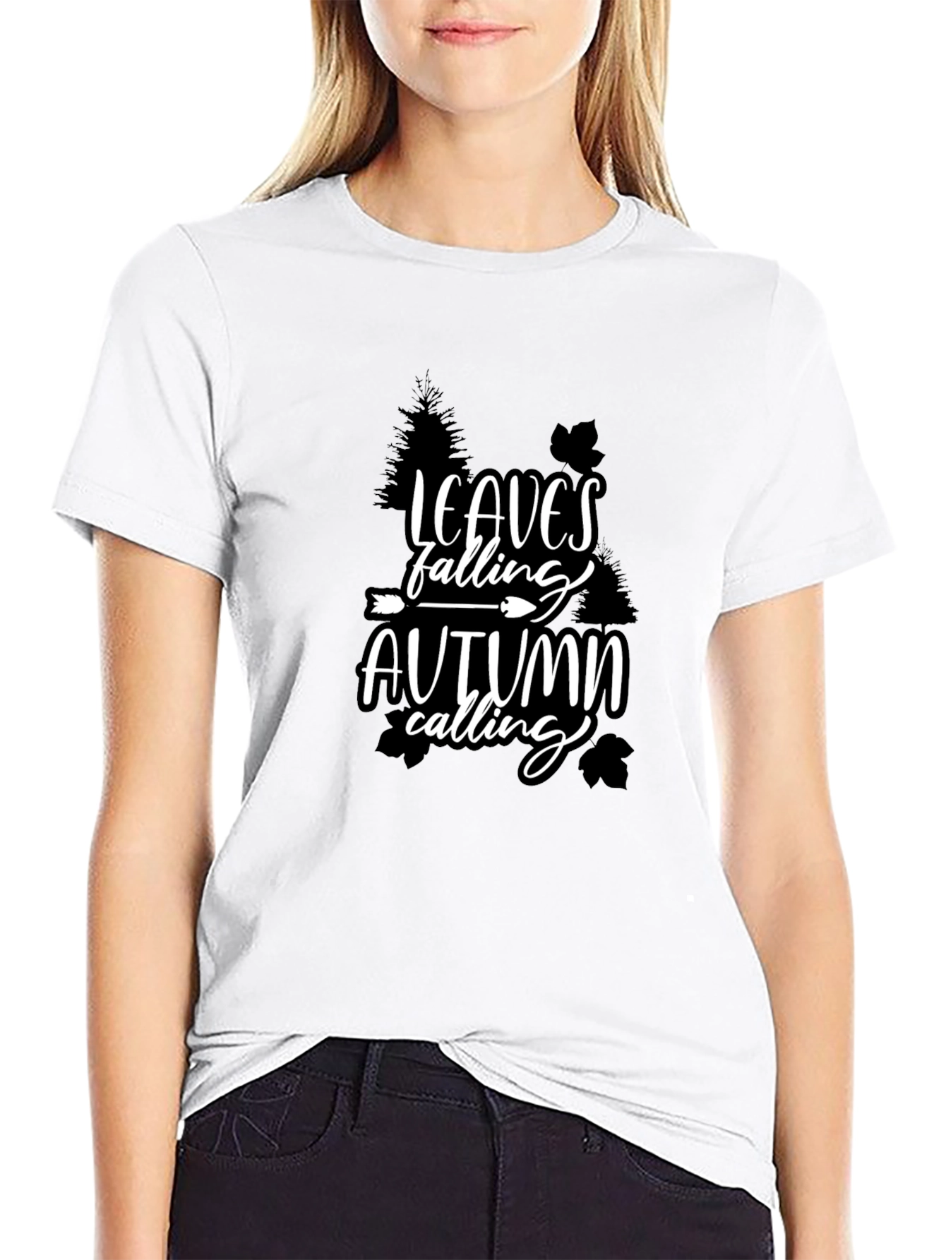 Leaves Falling Autumn Calling Graphic Tee - Black