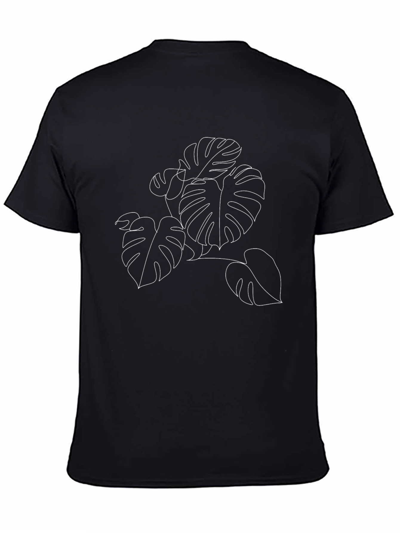 Minimalist Monstera Leaf Line Art Black T-Shirt