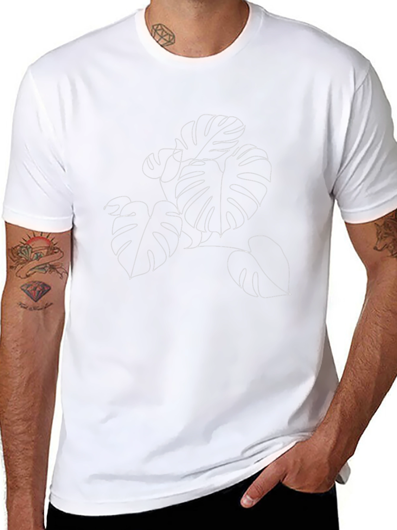 Minimalist Monstera Leaf Line Art Black T-Shirt