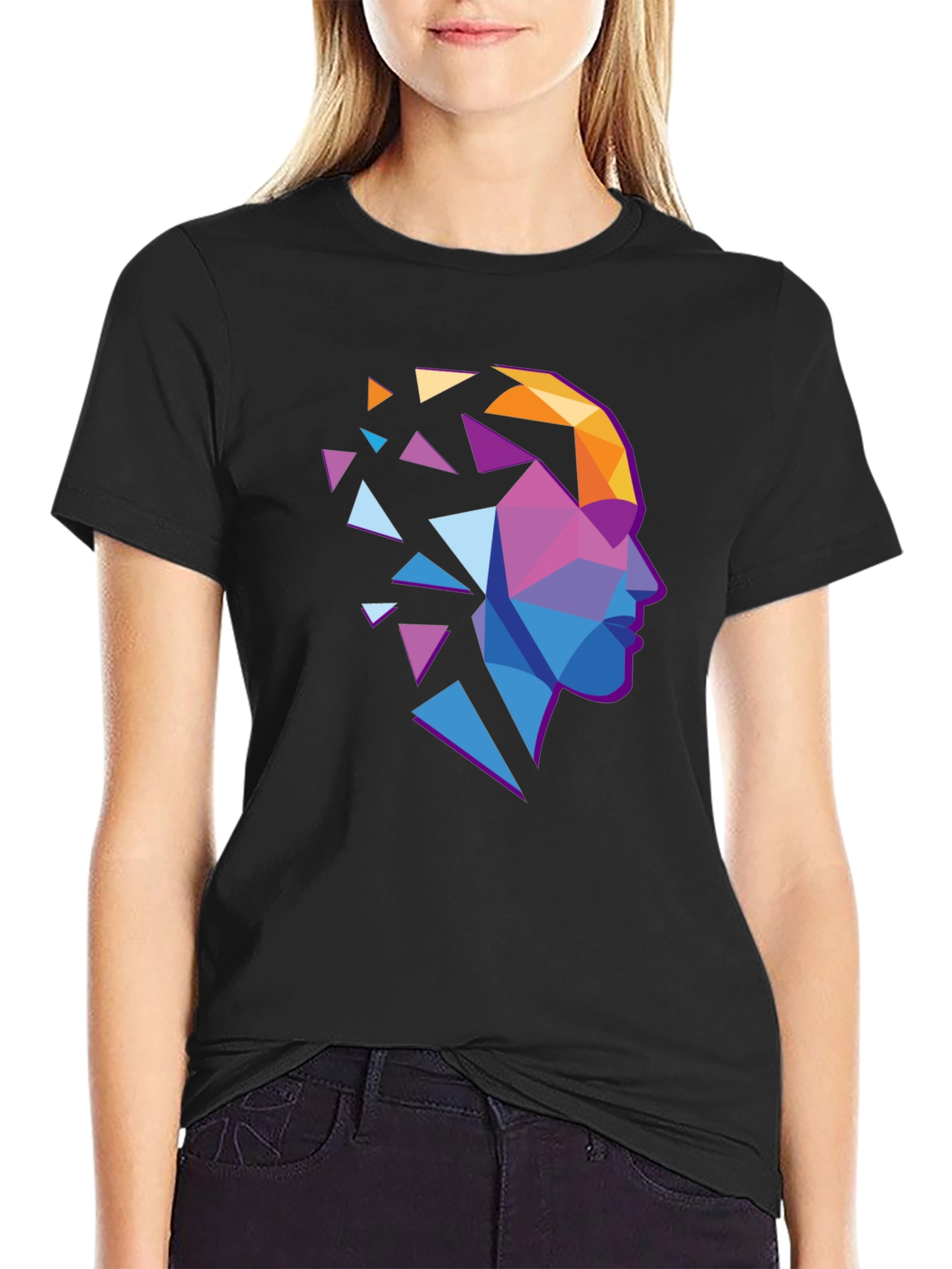 Abstract Geometric Head Graphic Tee - Stylish Modern Design