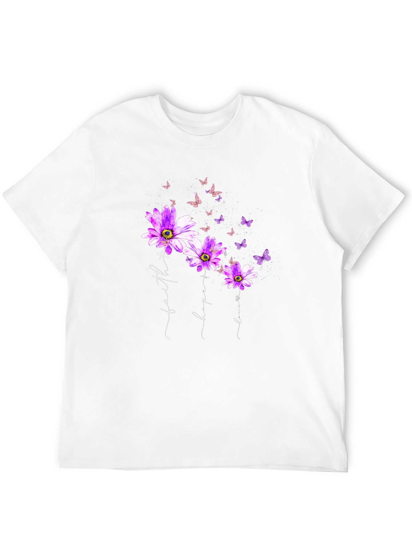 Faith Hope Love Butterfly Flower Black T-Shirt