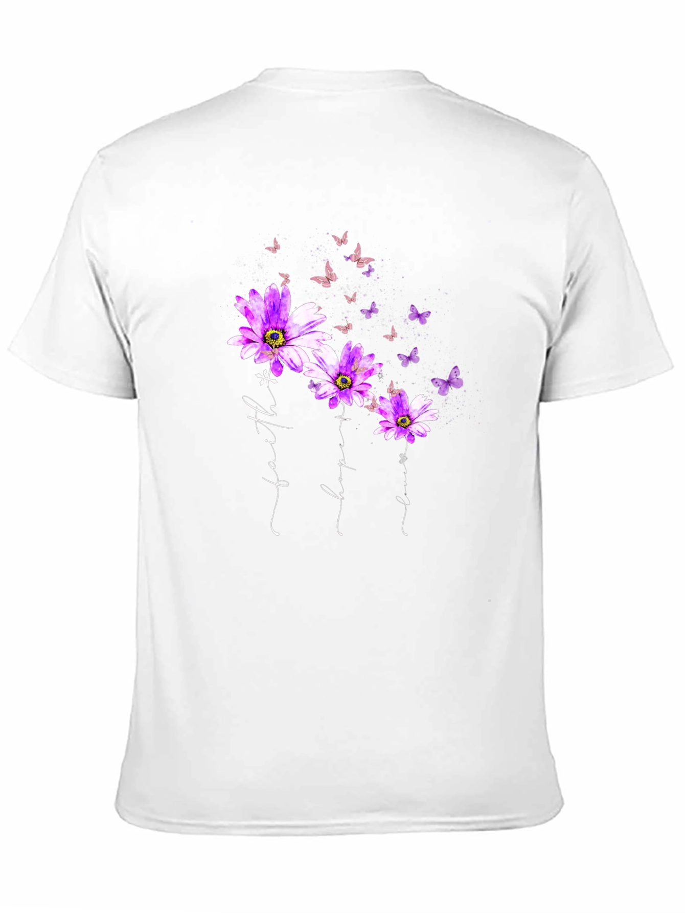 Faith Hope Love Butterfly Flower Black T-Shirt