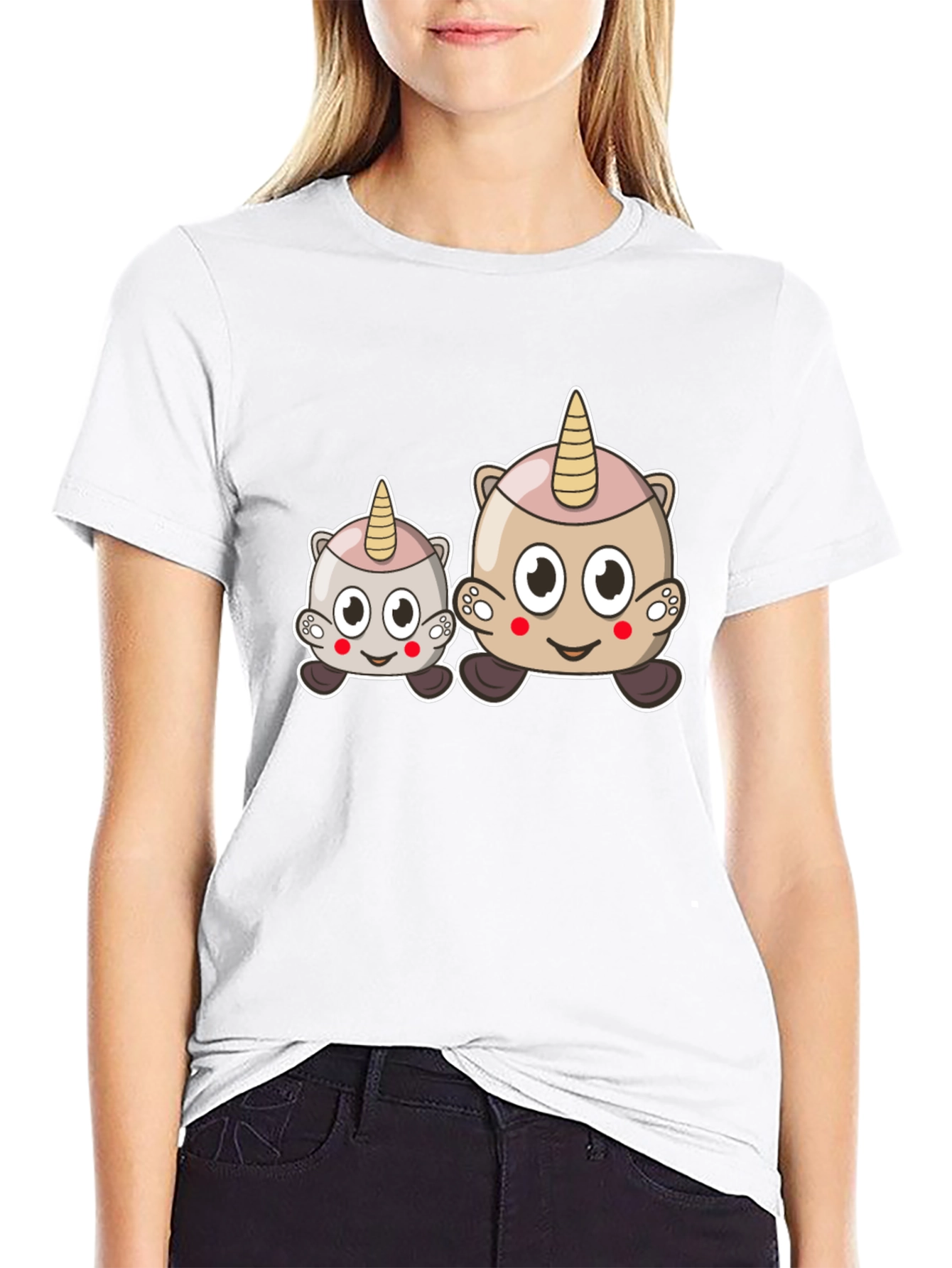 Cute Cartoon Unicorn Graphic Black Tee