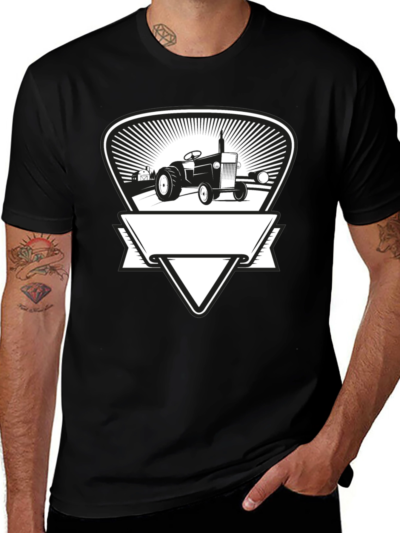 Tractor Graphic Tee - Black Cotton Farmer Style