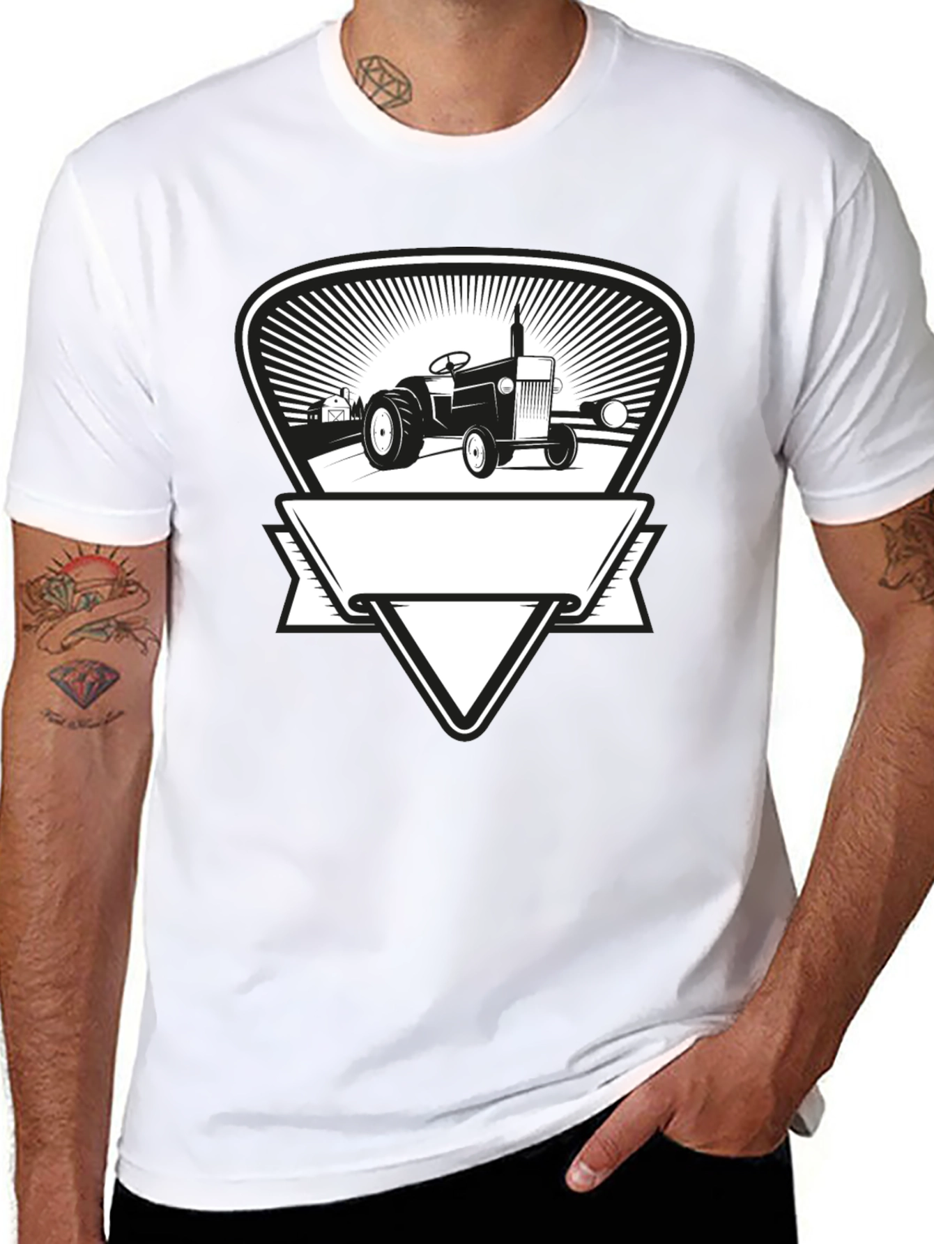 Tractor Graphic Tee - Black Cotton Farmer Style