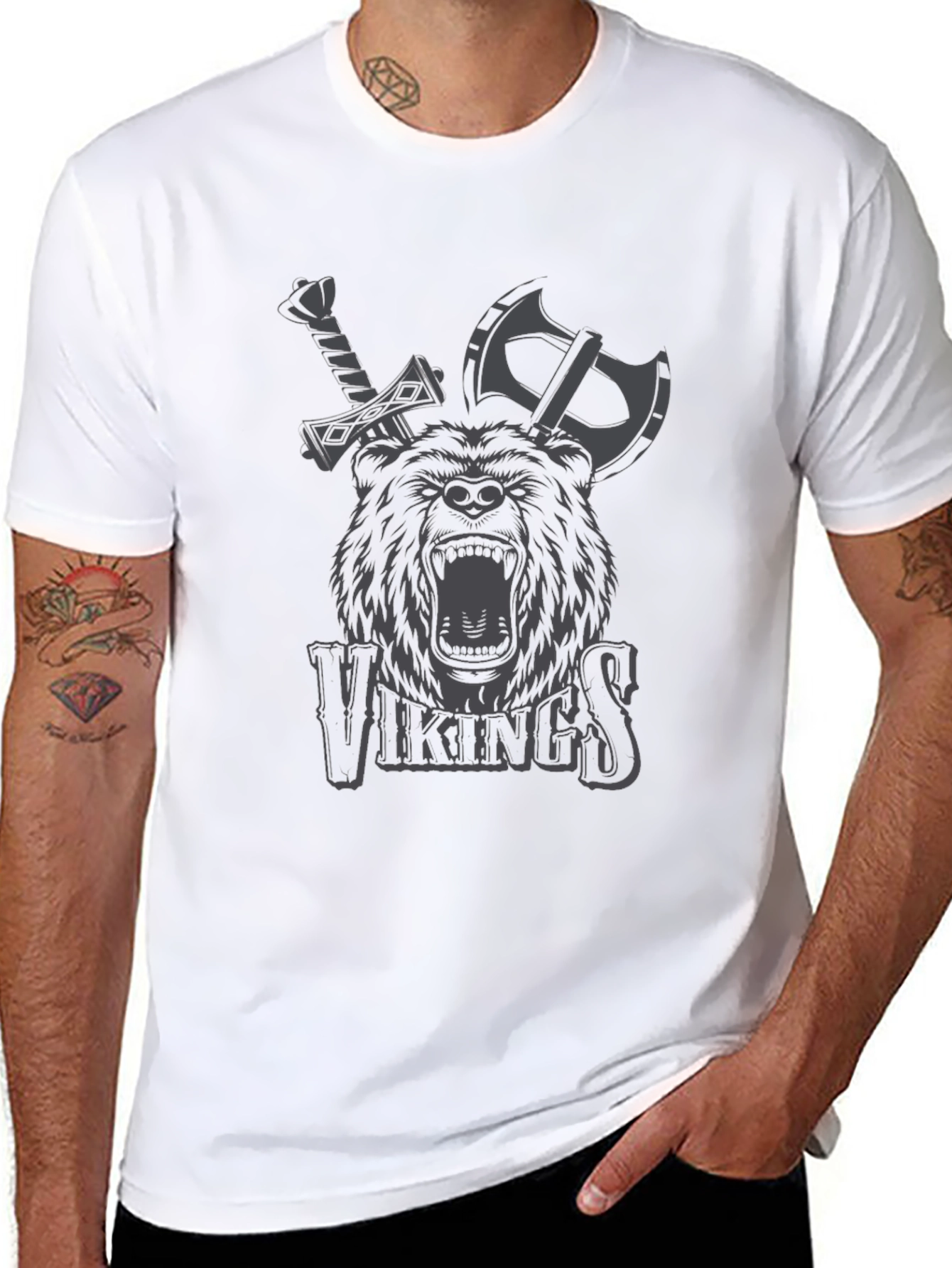 Vikings Bear Axe Sword Graphic T-Shirt