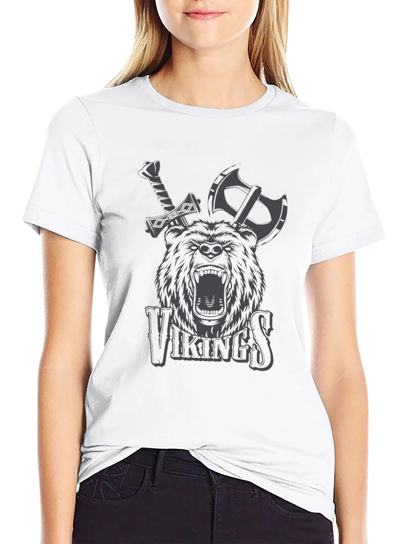 Vikings Bear Axe Sword Graphic T-Shirt
