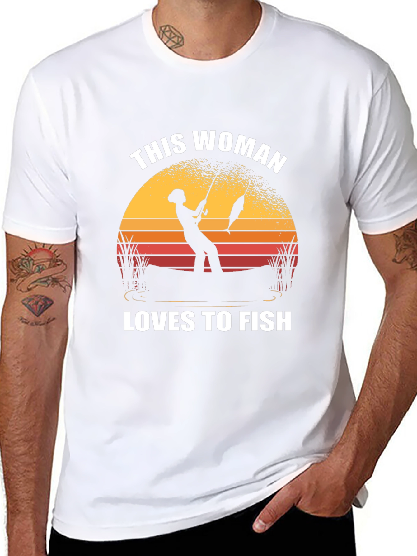 This Woman Loves To Fish Black T-Shirt