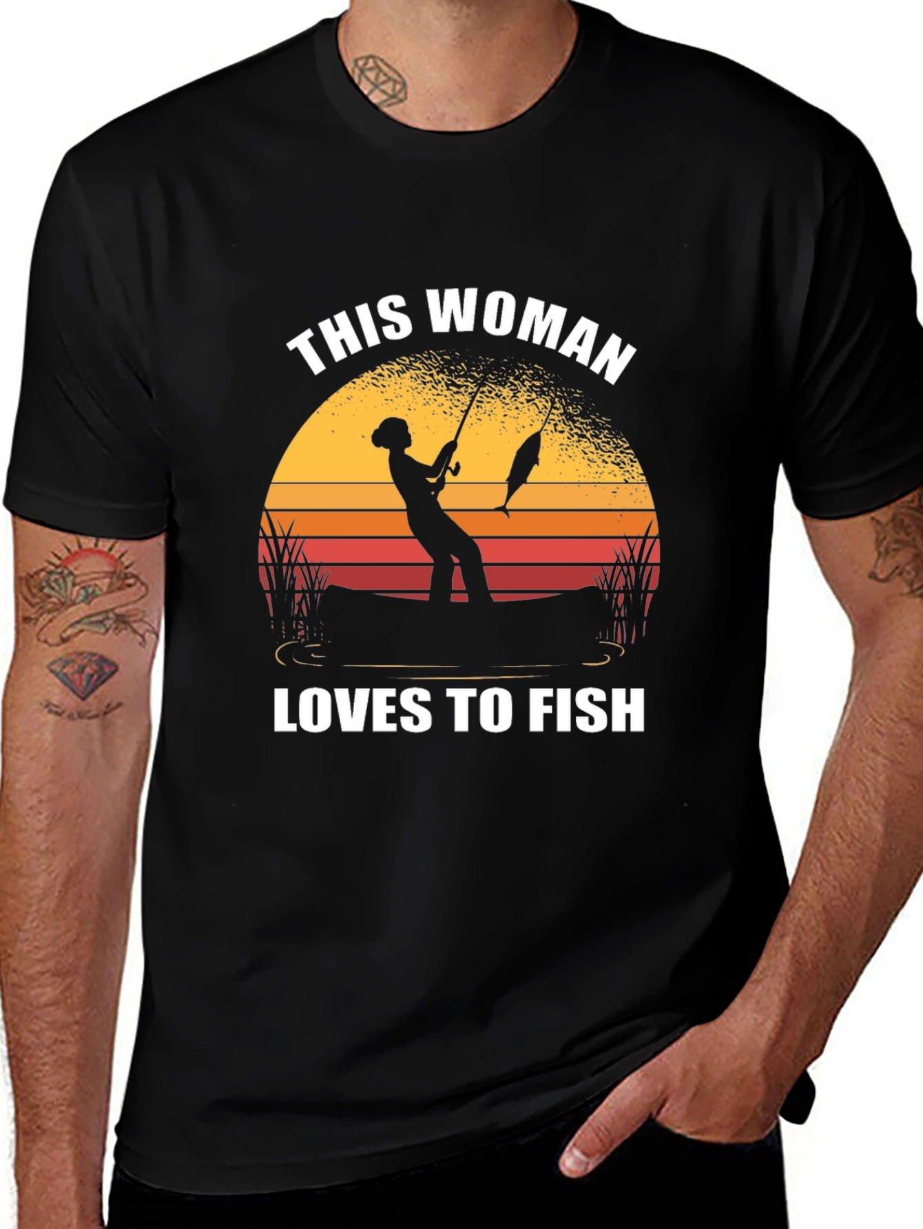 This Woman Loves To Fish Black T-Shirt