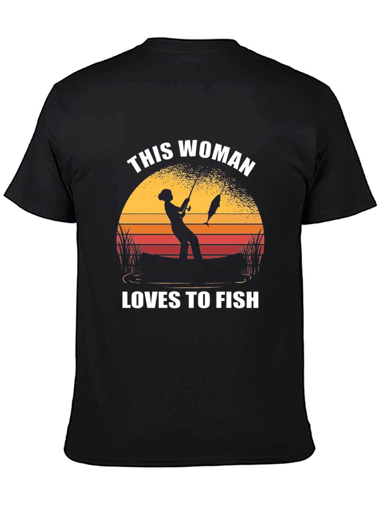 This Woman Loves To Fish Black T-Shirt