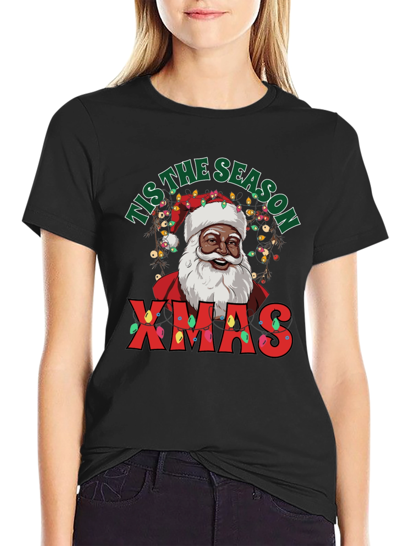 Tis the Season Black Santa Xmas T-Shirt
