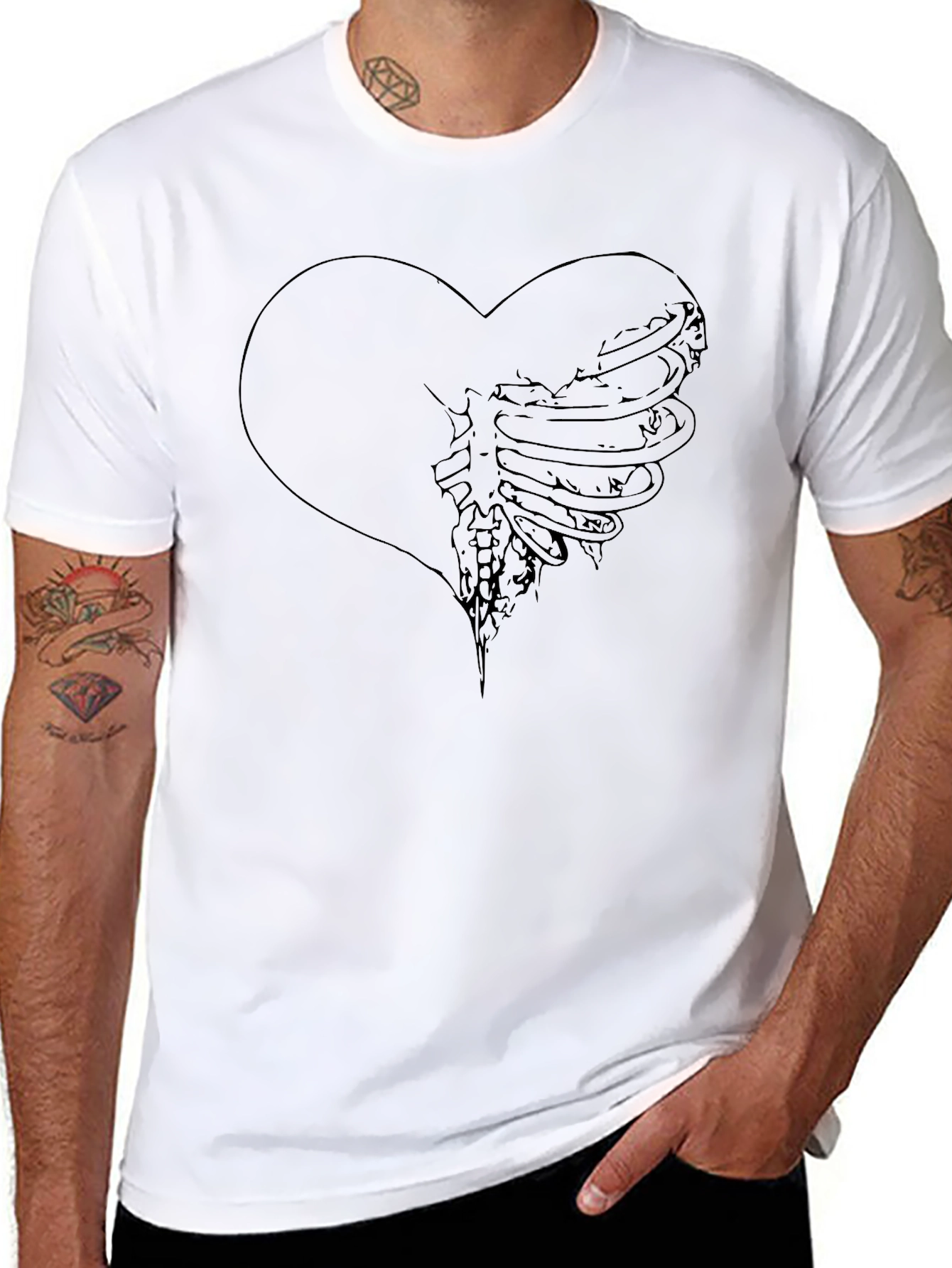 Heart Ribcage Graphic Tee - Black