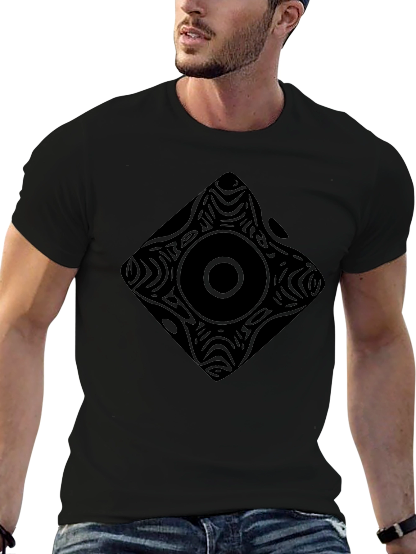 Abstract Geometric Print Black Tee