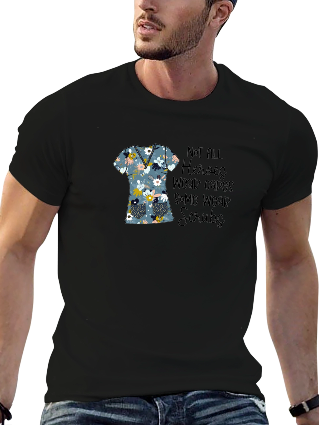 Floral Scrubs T-Shirt - Hero Nurse Tee