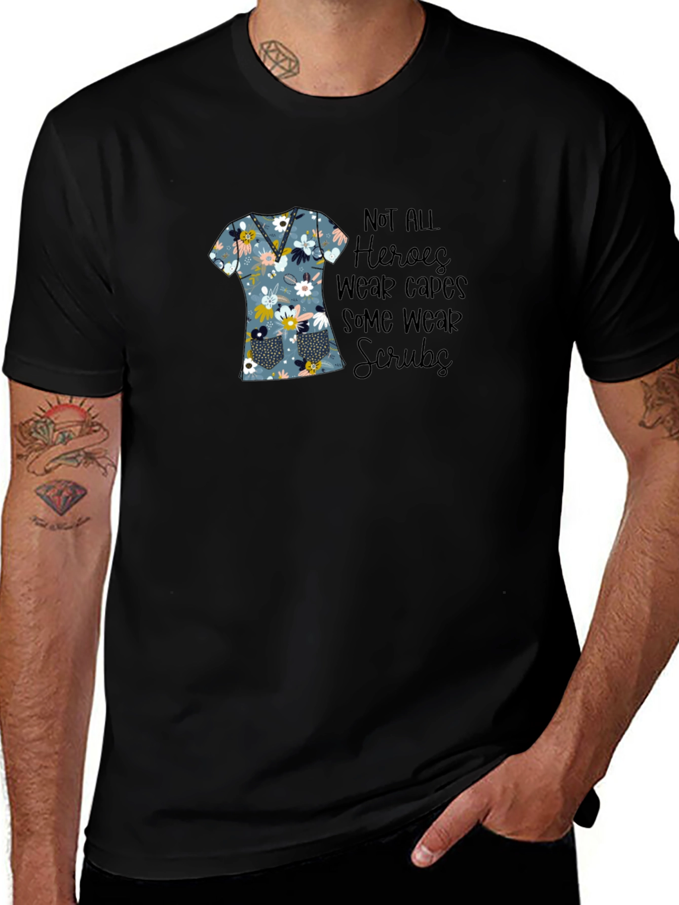 Floral Scrubs T-Shirt - Hero Nurse Tee
