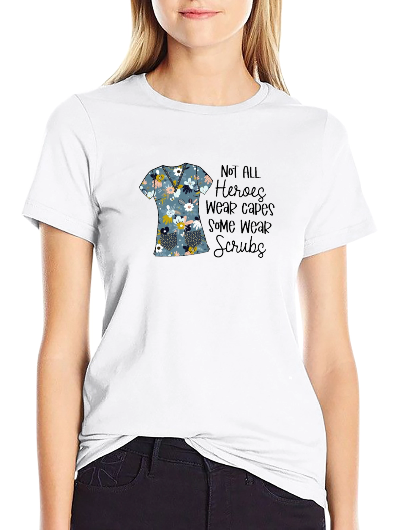 Floral Scrubs T-Shirt - Hero Nurse Tee